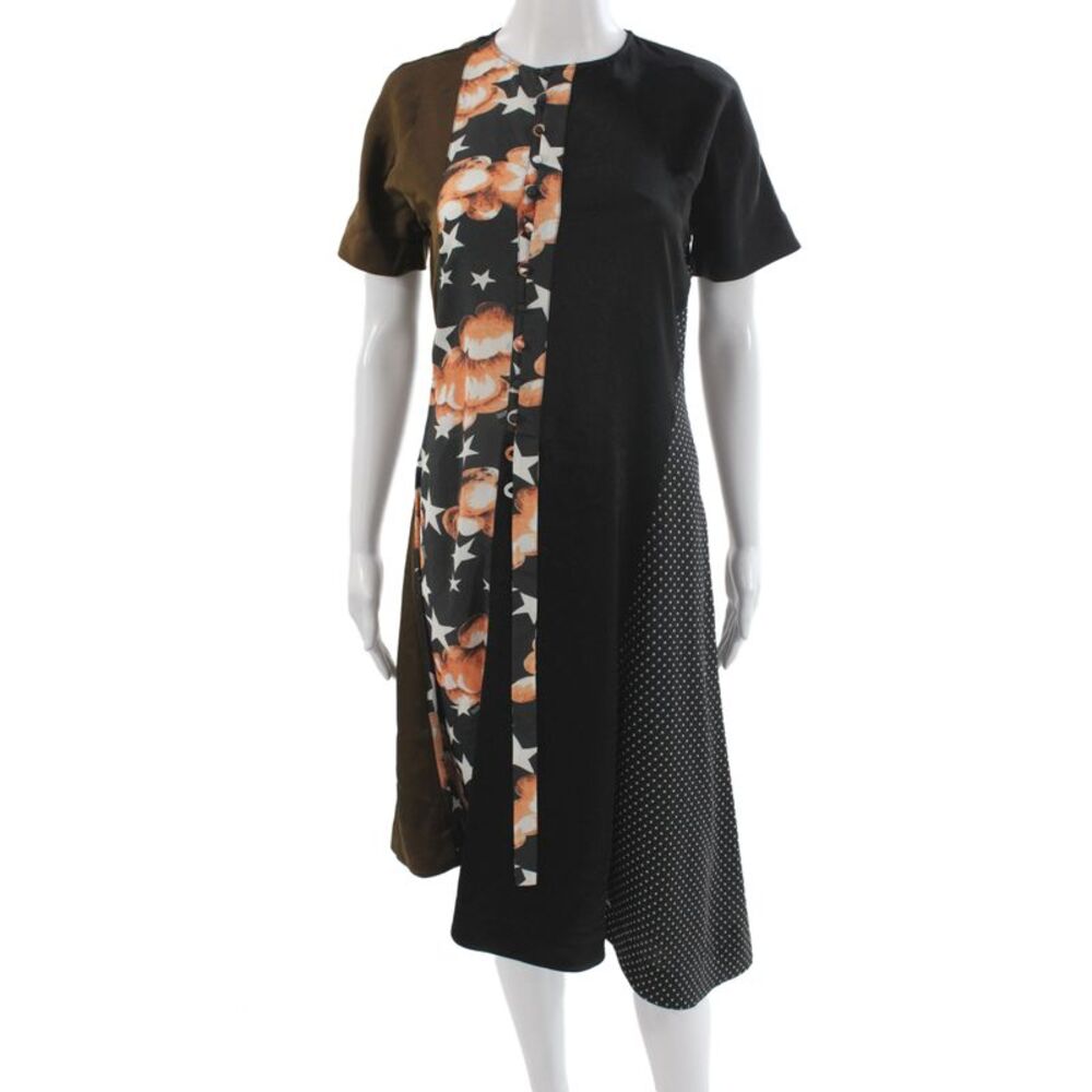 Loewe Women Black Colorblock Shift Dress Short Sleeve Mid Calf Size S